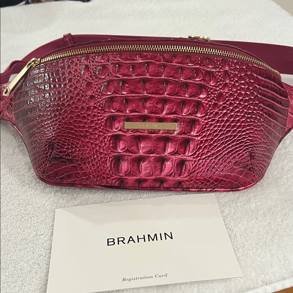 Brahmin Fuchsia Crocodile Embossed Crossbody Bag